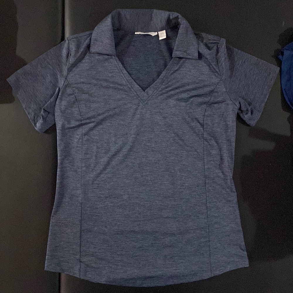 XS heathered navy Lady Hagen collared golf shirt